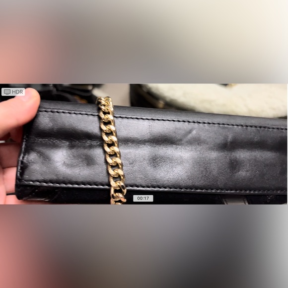 DVF Diane Von Furstenberg Black Suede Leather Gold Chain Handbag / Clutch